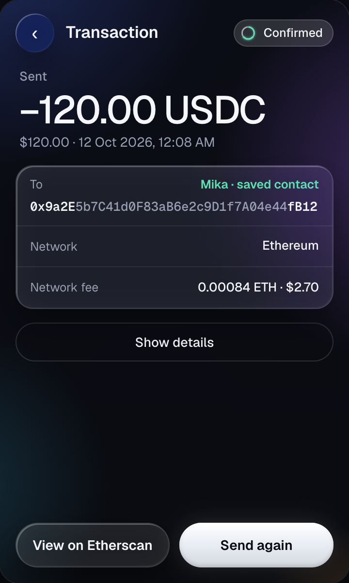 Transaction detail screen